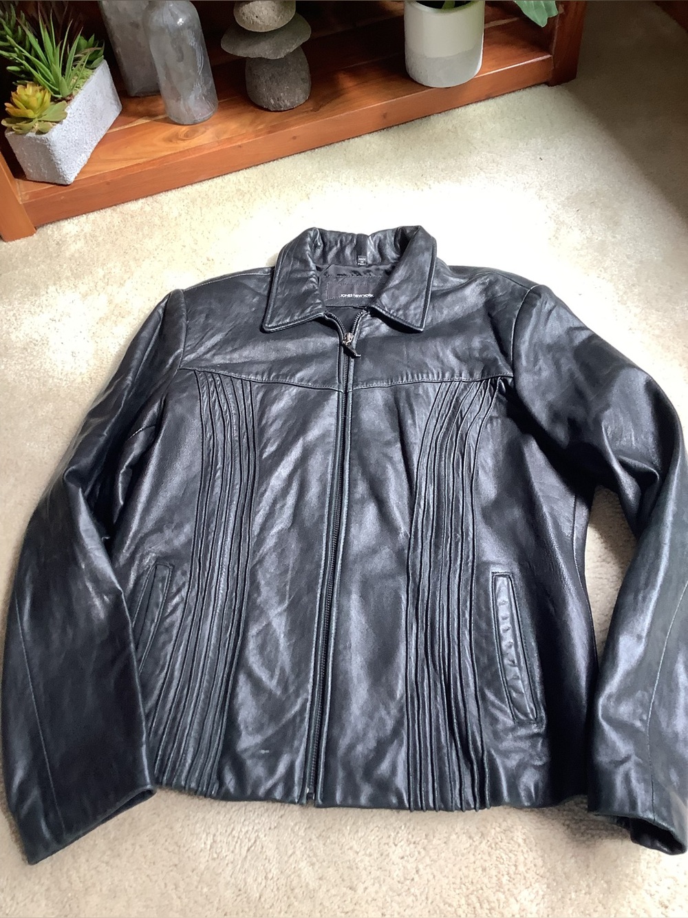 Genuine Leather Jacket. Jones New York. L Black